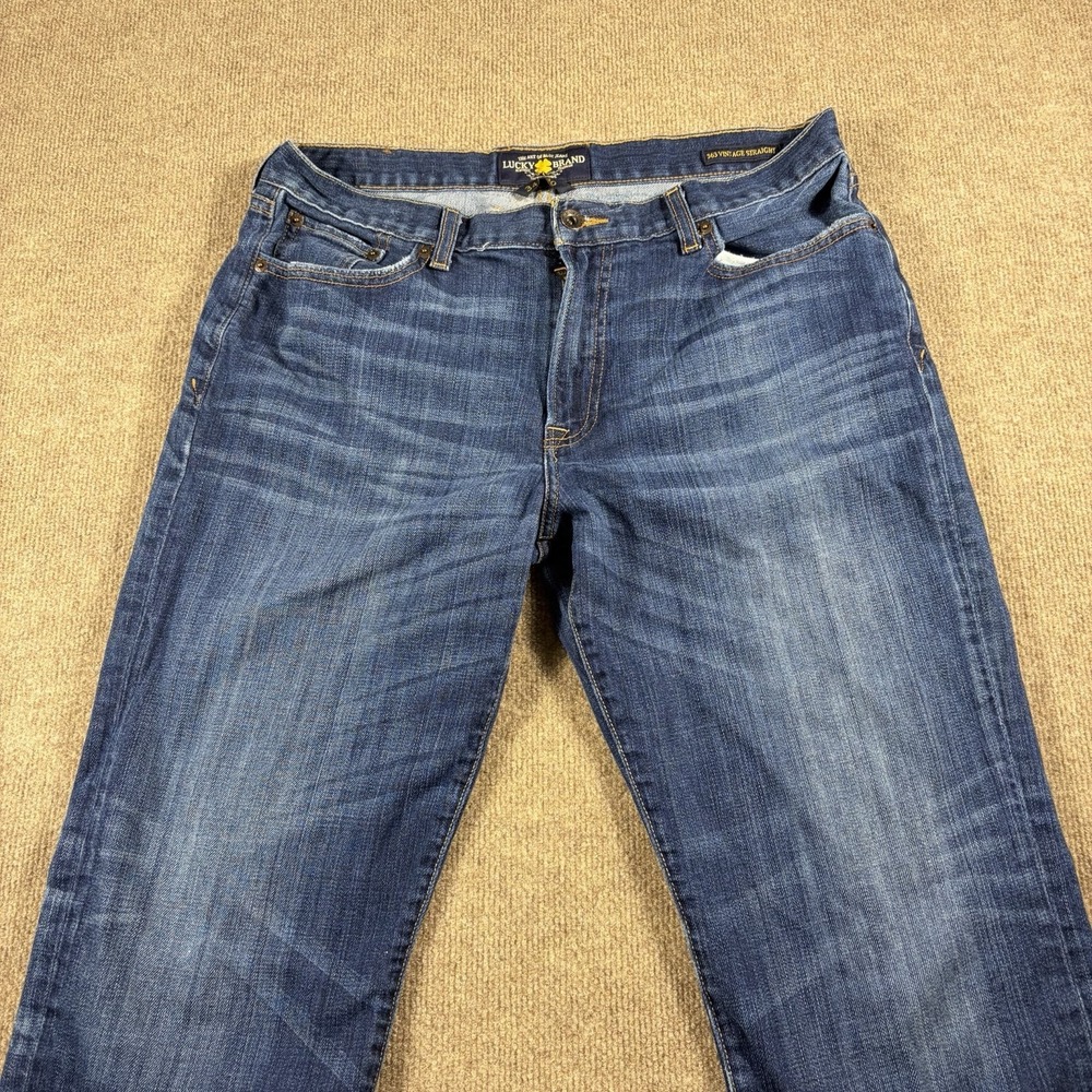 Lucky Brand 363 Vintage Straight Jeans Mens 34X30 Blue Medium Wash Stretch Denim